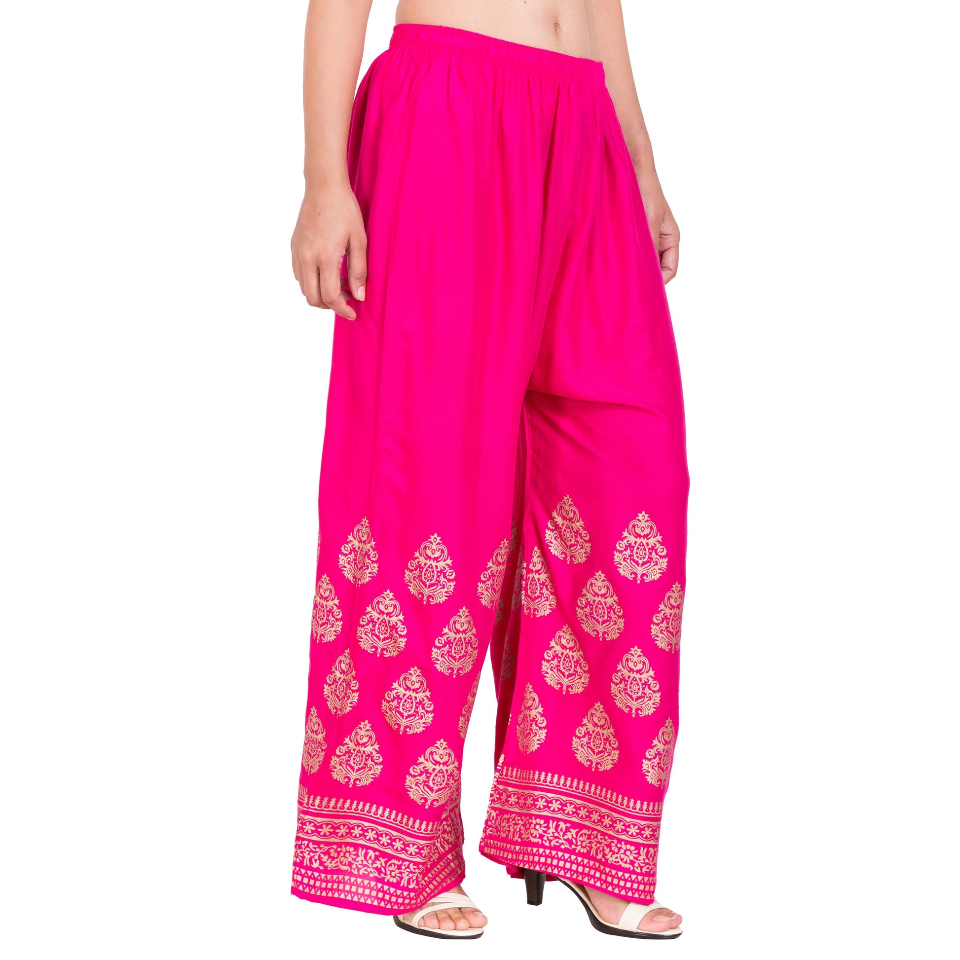 PAVONINE Rani Color Golden Printed Rayon Fabric Sharara For Women