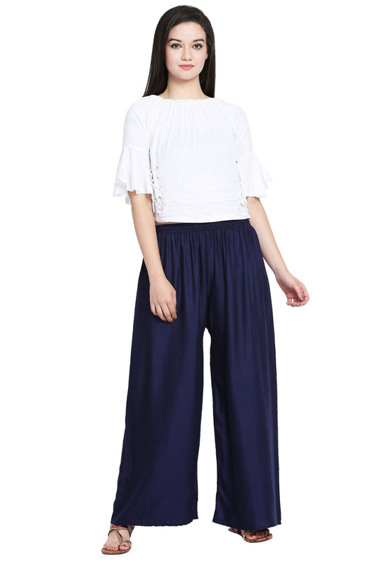PAVONINE Navy Blue Color Rayon Fabric Half Flared Sharara For Women