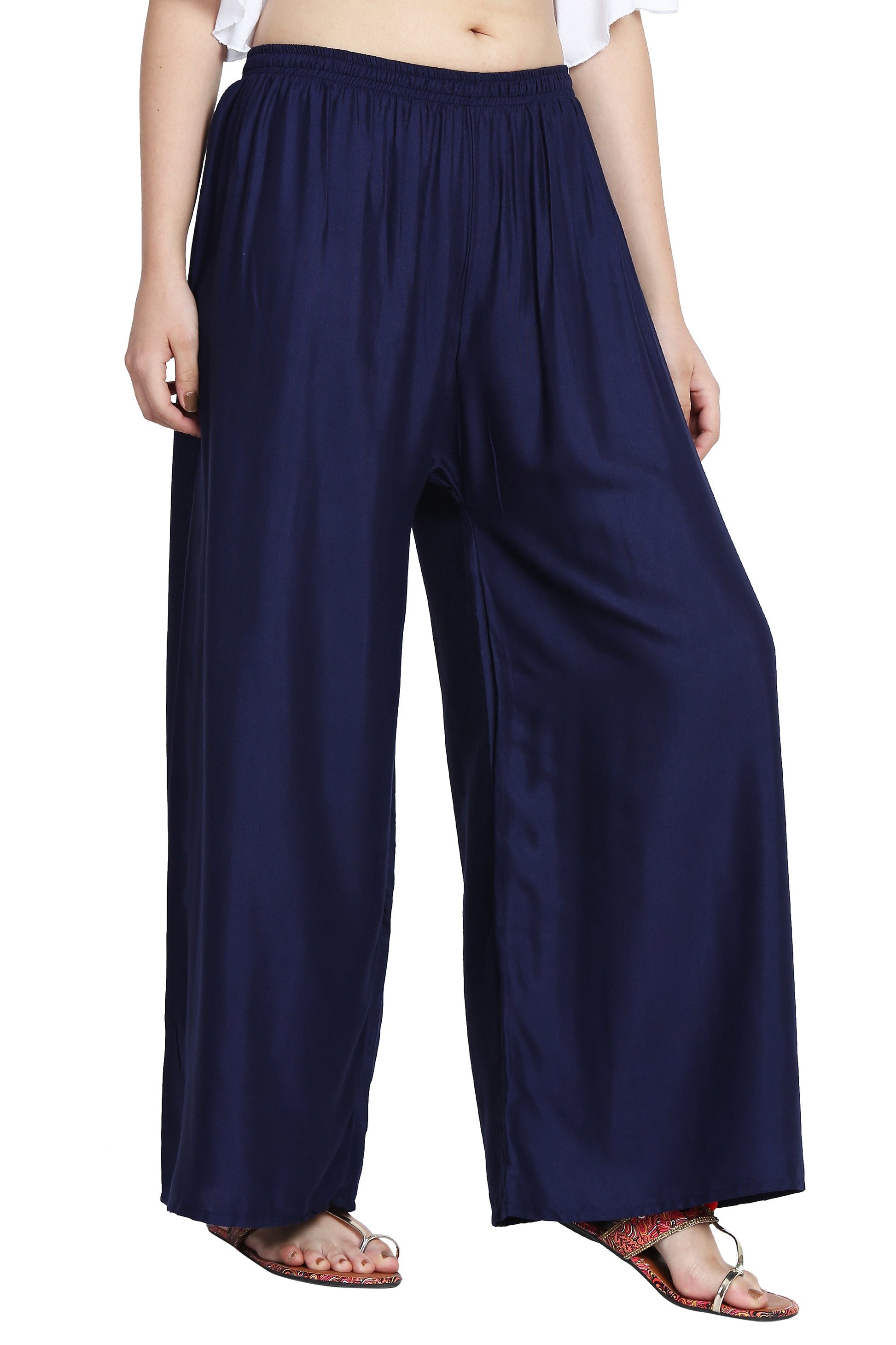 PAVONINE Navy Blue Color Rayon Fabric Half Flared Sharara For Women