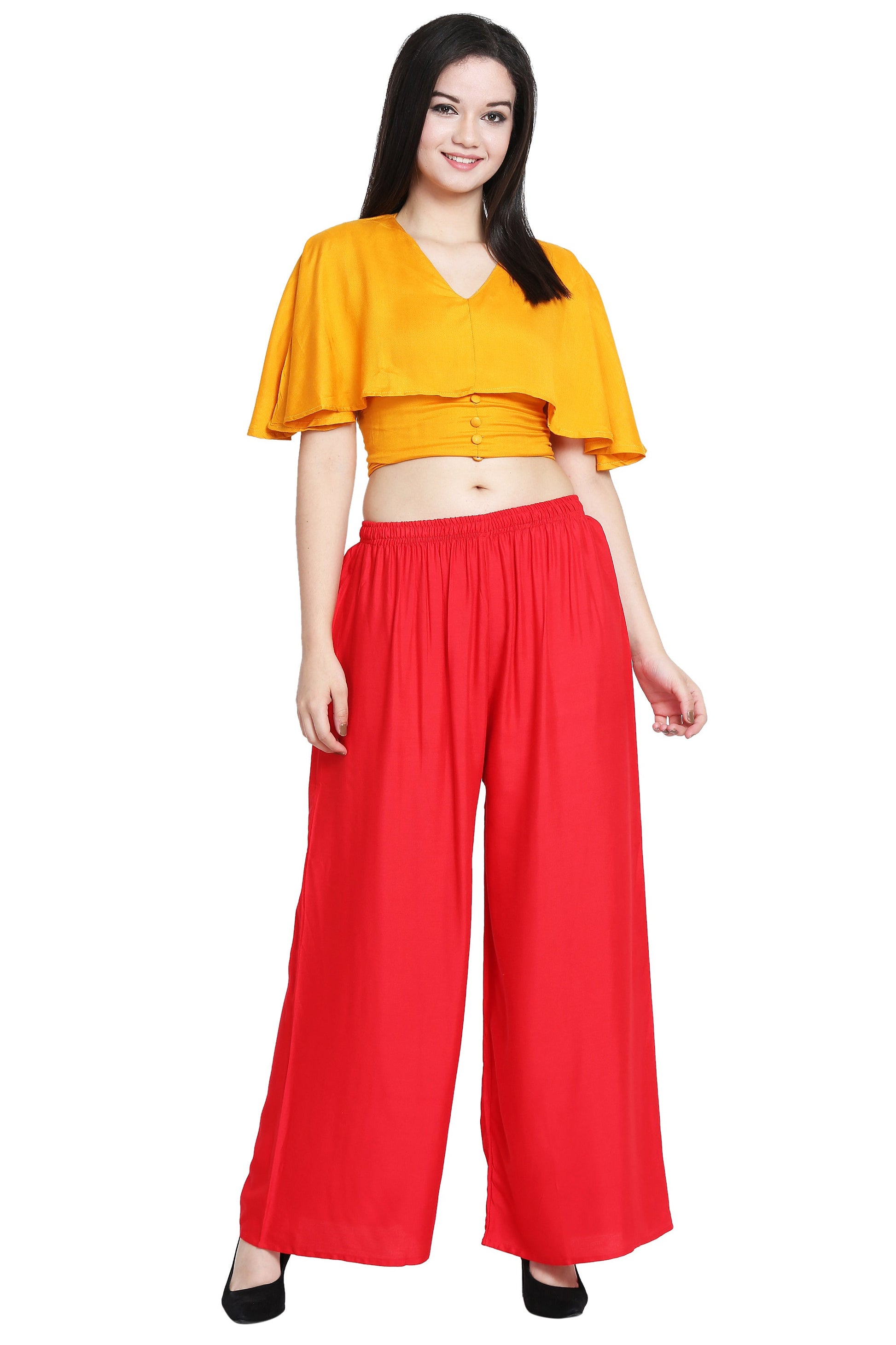 PAVONINE Red Color Rayon Fabric Half Flared Sharara For Women