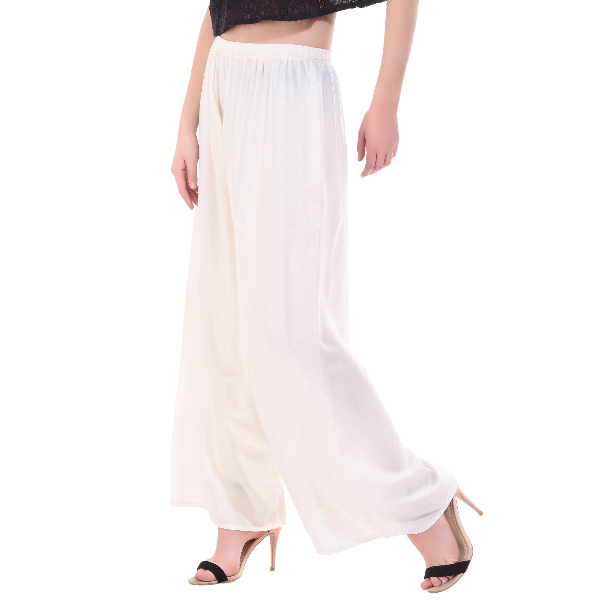 PAVONINE Off-White Color Rayon Fabric Half Flared Sharara For Women