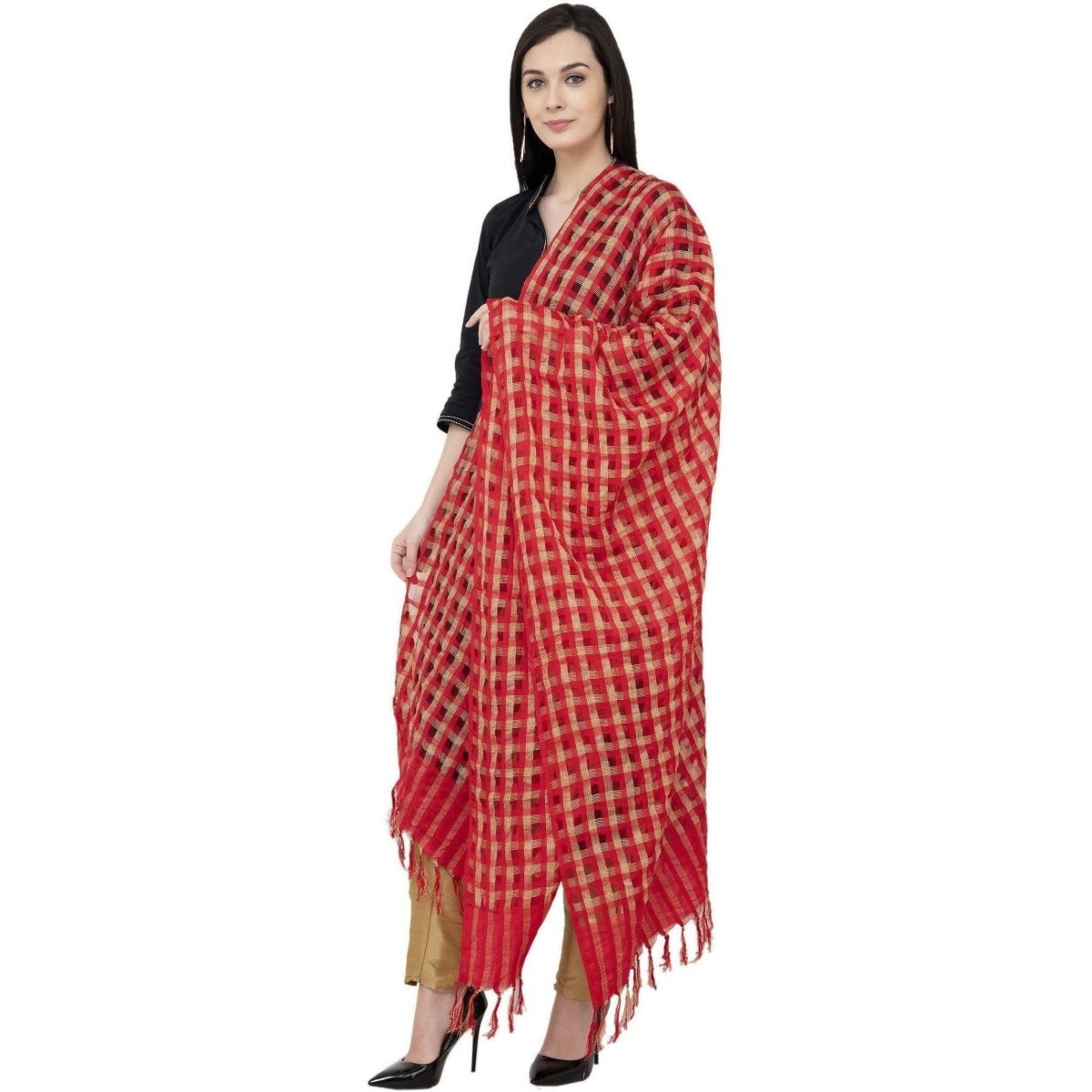 A R Silk Golder Box Regular Dupatta Color Red Dupatta or Chunni 