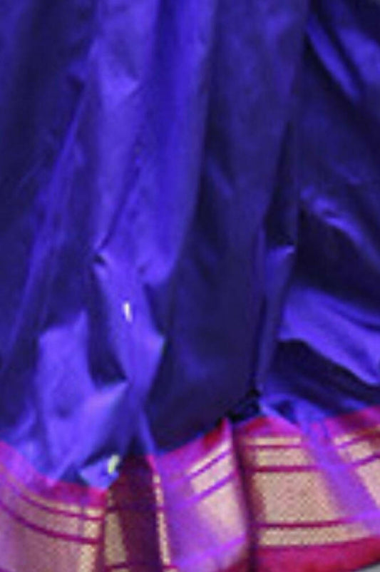 Very Much Indian Pure Silk Handloom Yeola Paithani - Traditional Double Pallu - Dark Blue With Purple Border - Grab2buy