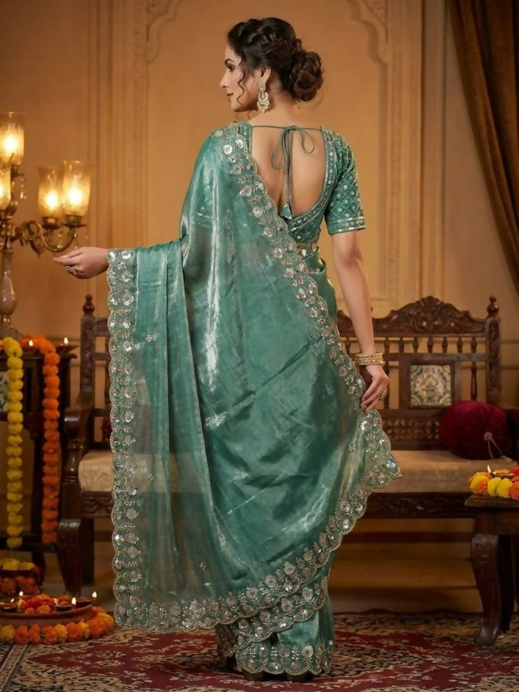 Joban Fashion Green Fandy Satin Silk Party Wear Sarees