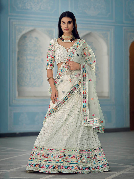 Myra White Gorgette Embroidered Lehenga