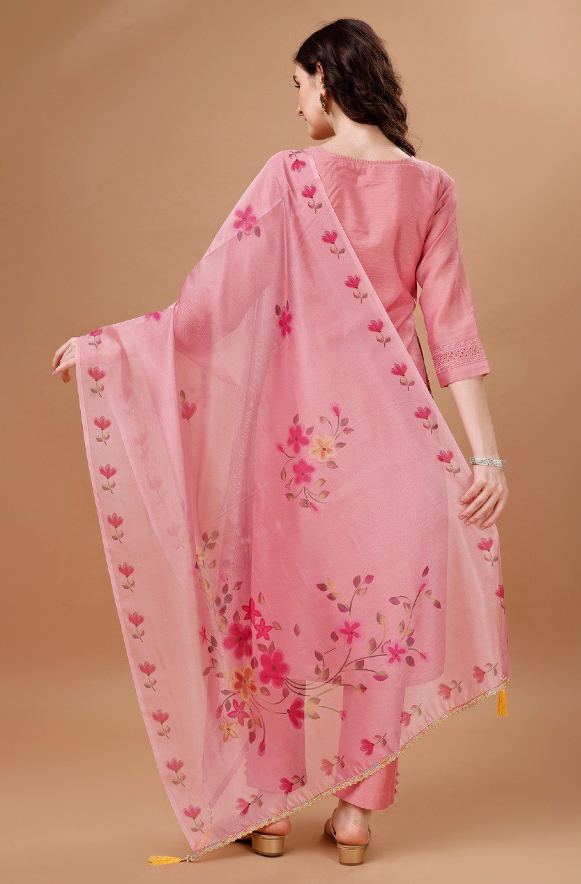Prazu Fashion Preach Chanderi Silk Chikankari Bored Salwar Suit