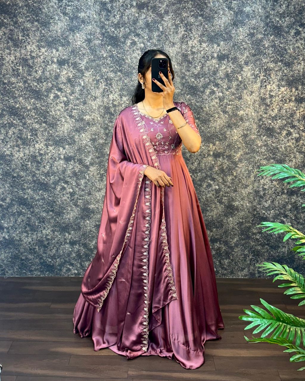 Prazu Fashion Onion Pink Silk Embroidered Gown With Dupatta