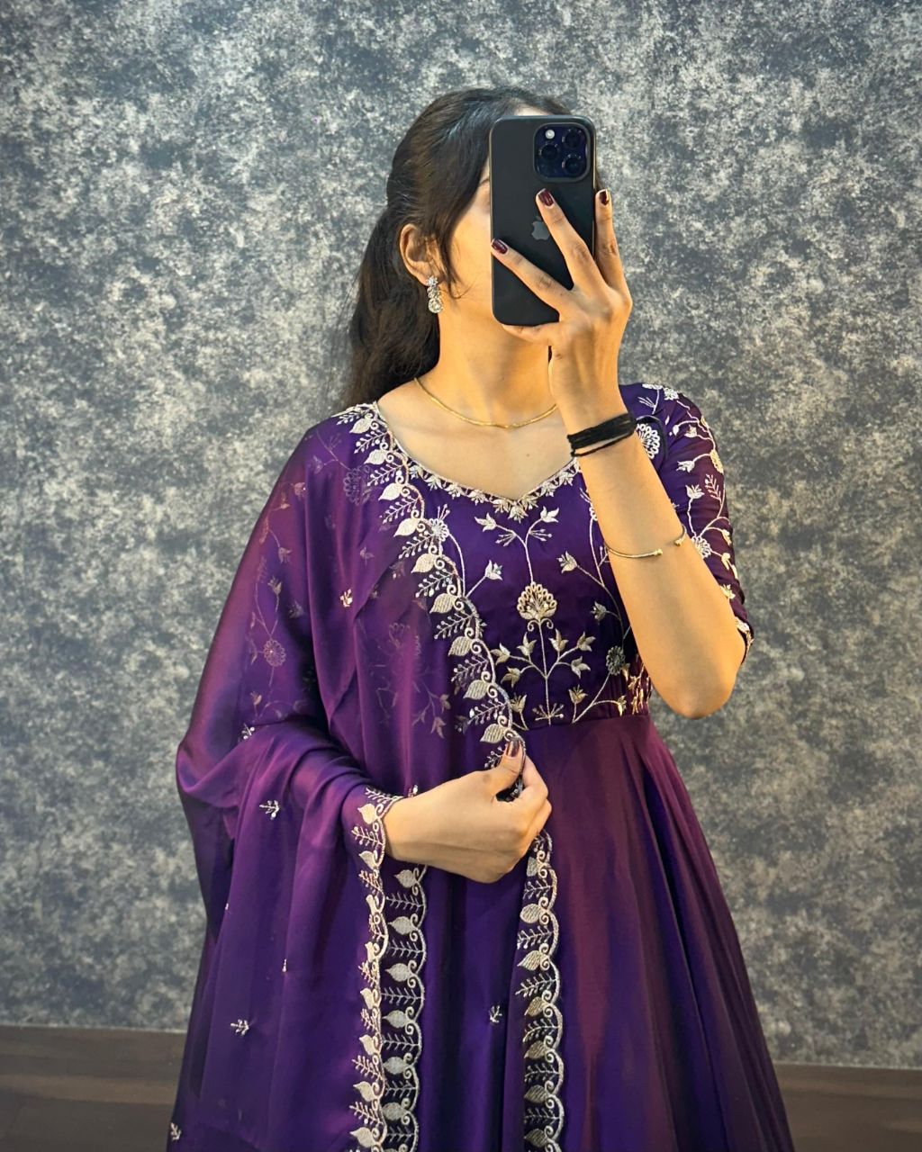 Prazu Fashion Purple Silk Embroidred Gown With Dupatta