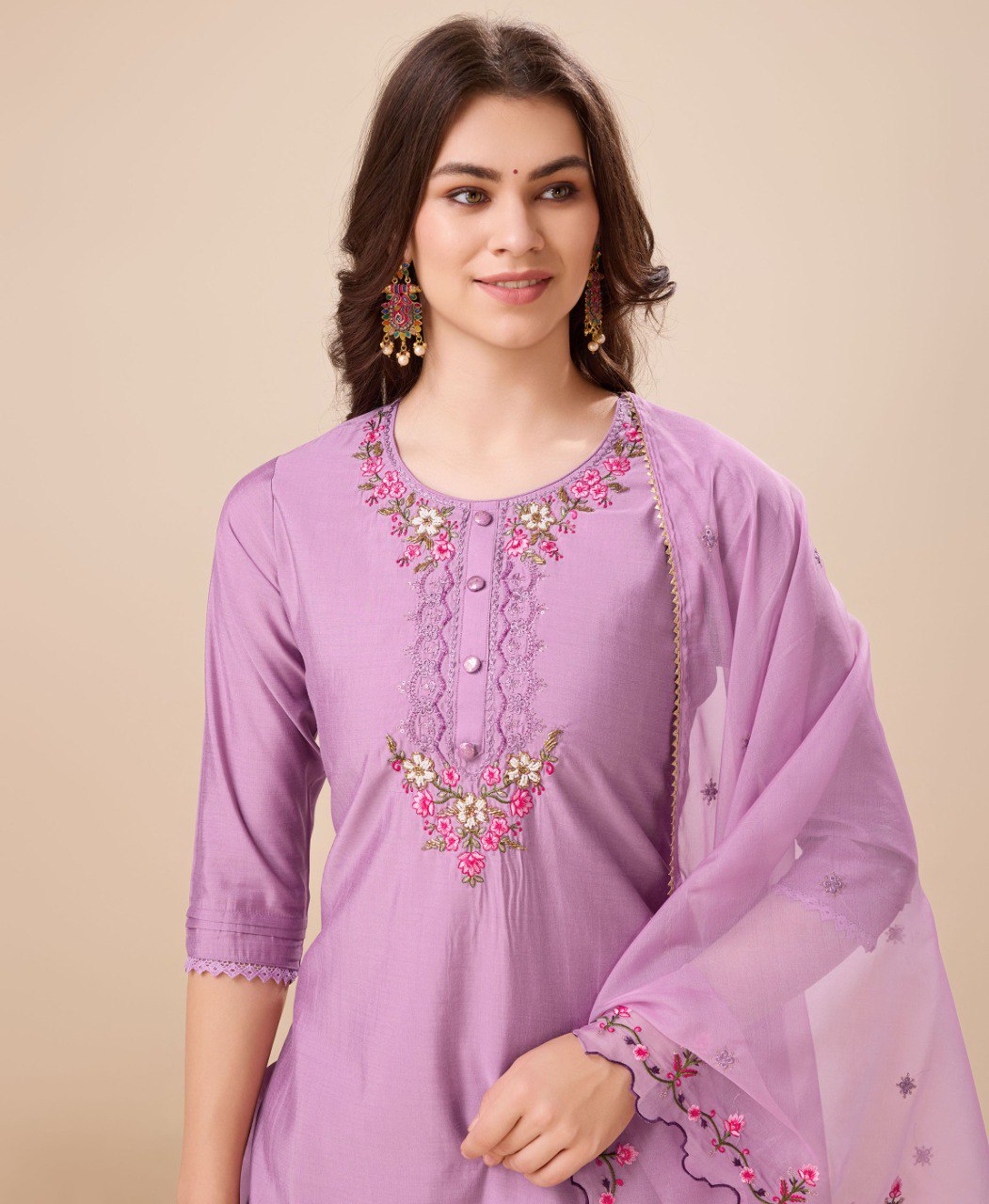 Prazu Fashion Lavender Viscose Silk Embroidered Kurta Set With Dhoti Pant