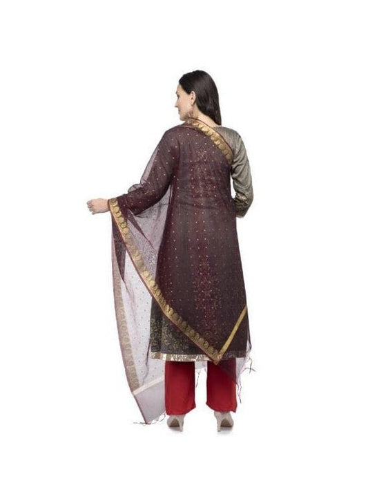 Zari Embroidery Wine Regular Dupatta