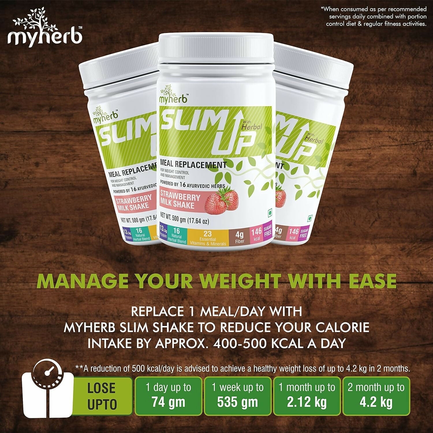 Myherb Slim Up Meal Replacement Shake With 16 Natural Herbal Blend For Men & Women - Strawberry Milk Shake 