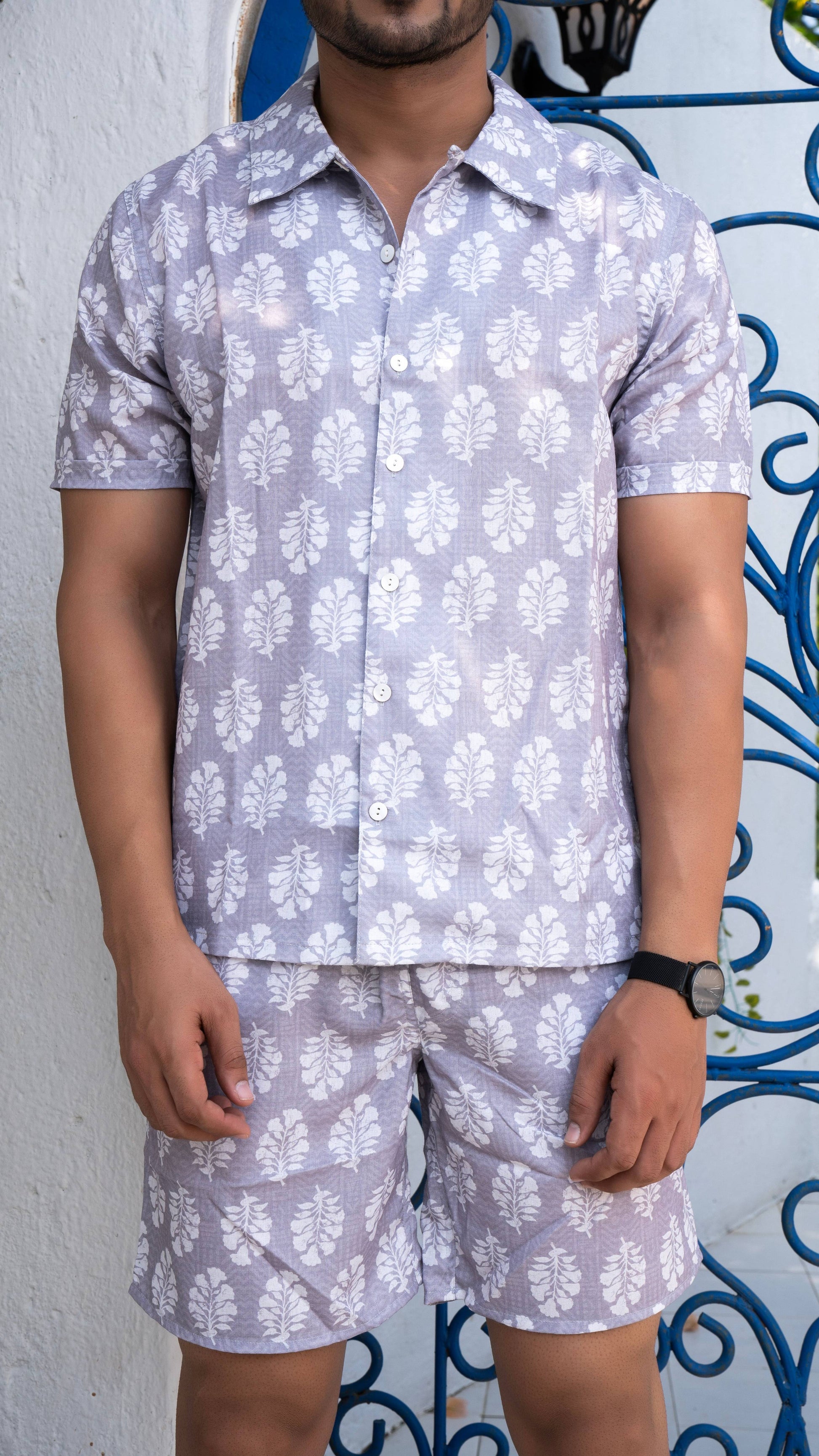 Noroke Sustainable fabric | Linen Cotton Linen Leaf Printed Co-ord Set Men 