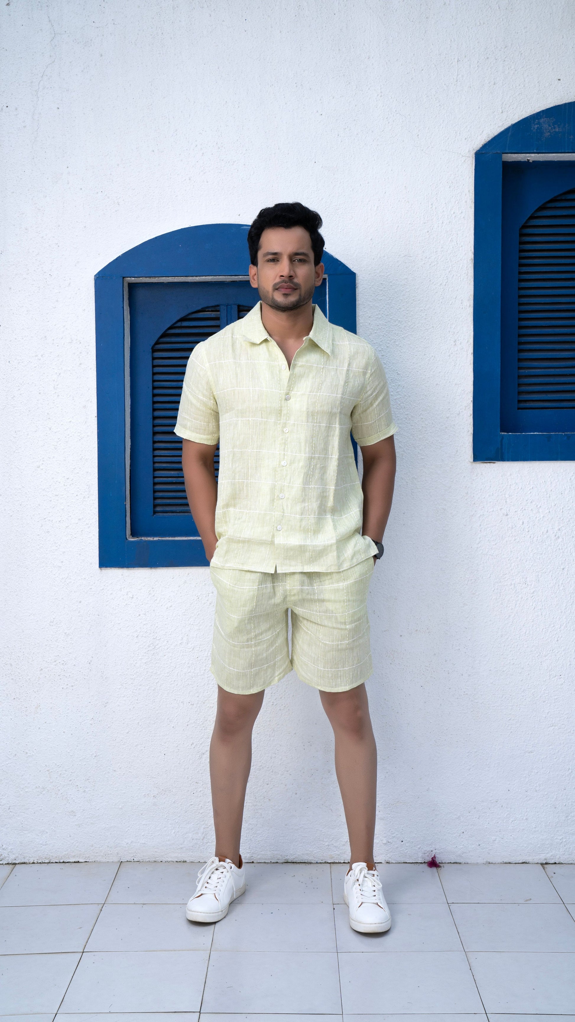 Noroke Sustainable fabric | 100% Linen Linen Embroidered Co-ord Set Men - Green 