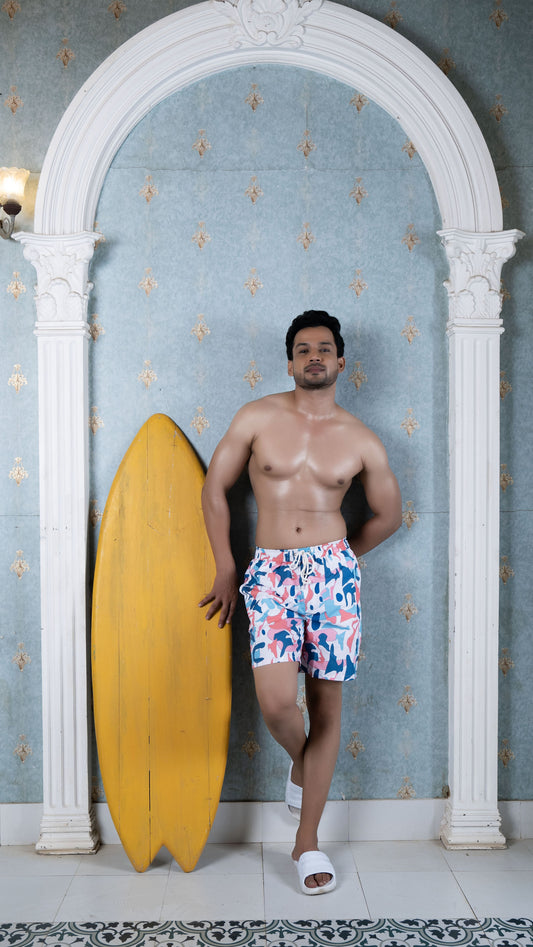 Noroke Sustainable fabric | Poly elastane Geometric Patterned Men Board Shorts | Swadesiicart