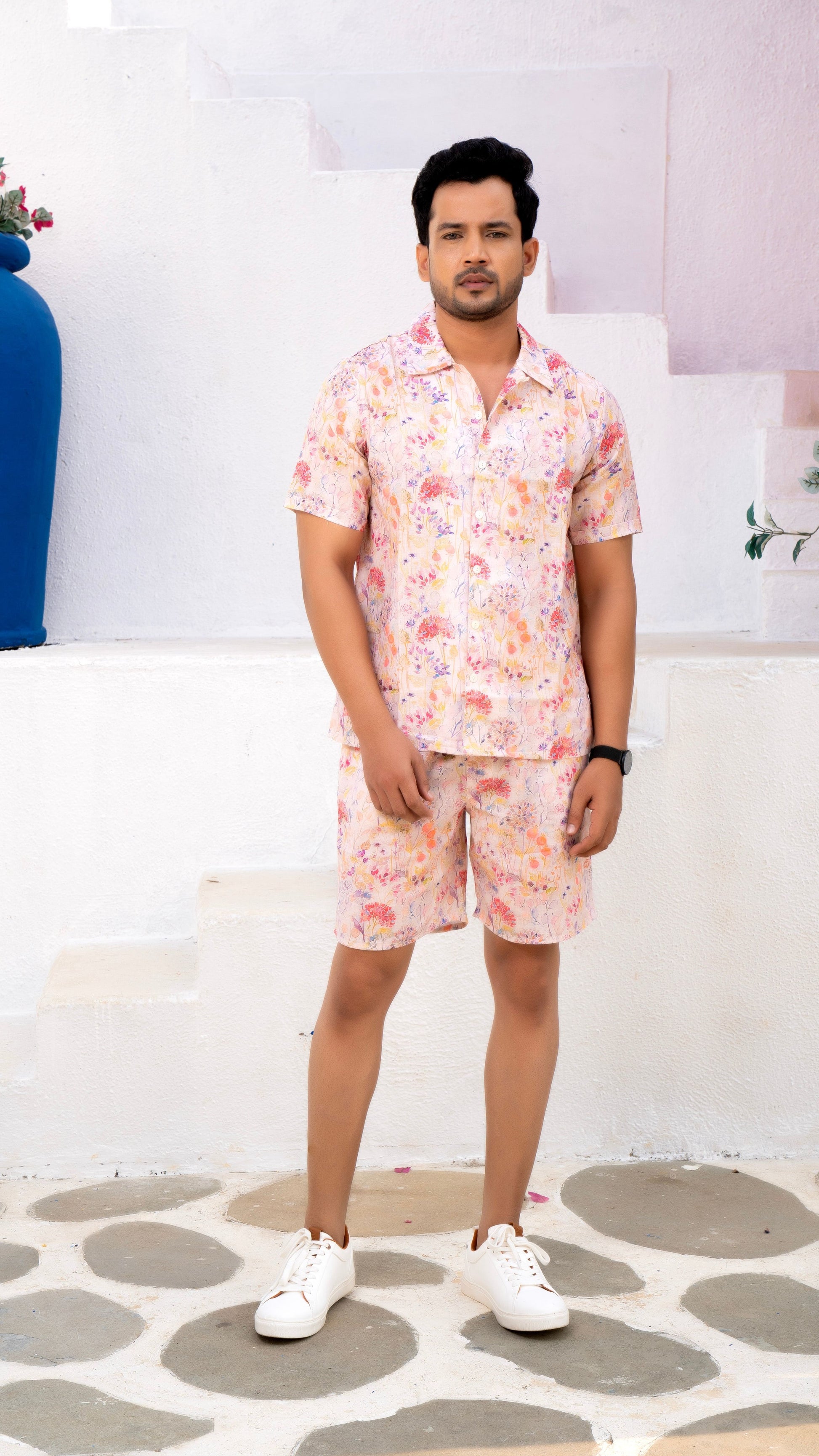 Noroke Linen White Floral Co-ord Set Men 