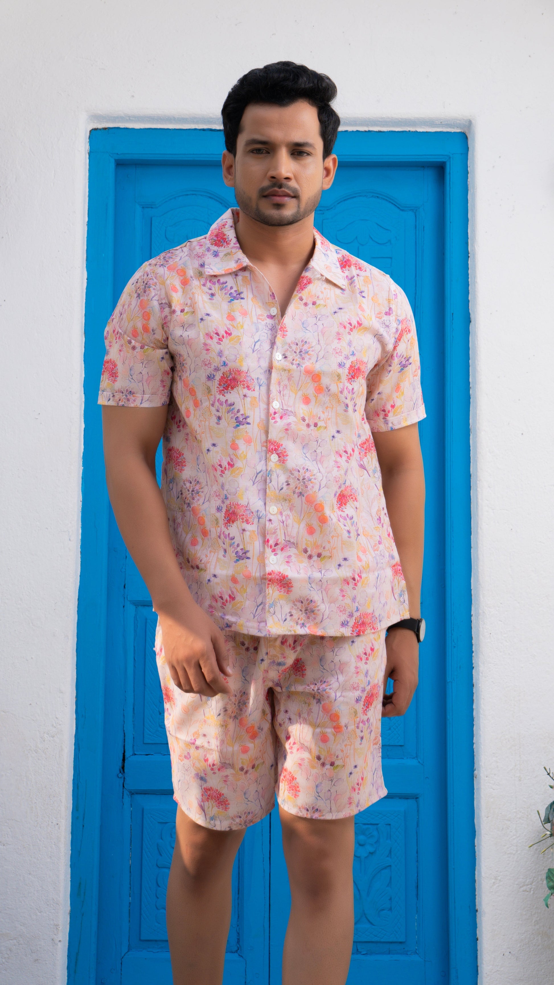 Noroke Linen White Floral Co-ord Set Men 