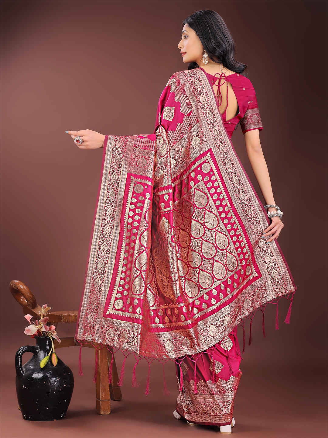 Astita Graceful Magenta Banarasi Silk Saree with Silver Zari - Perfect Ethnic Wear for Weddings & Festive Moments | Swadesiicart