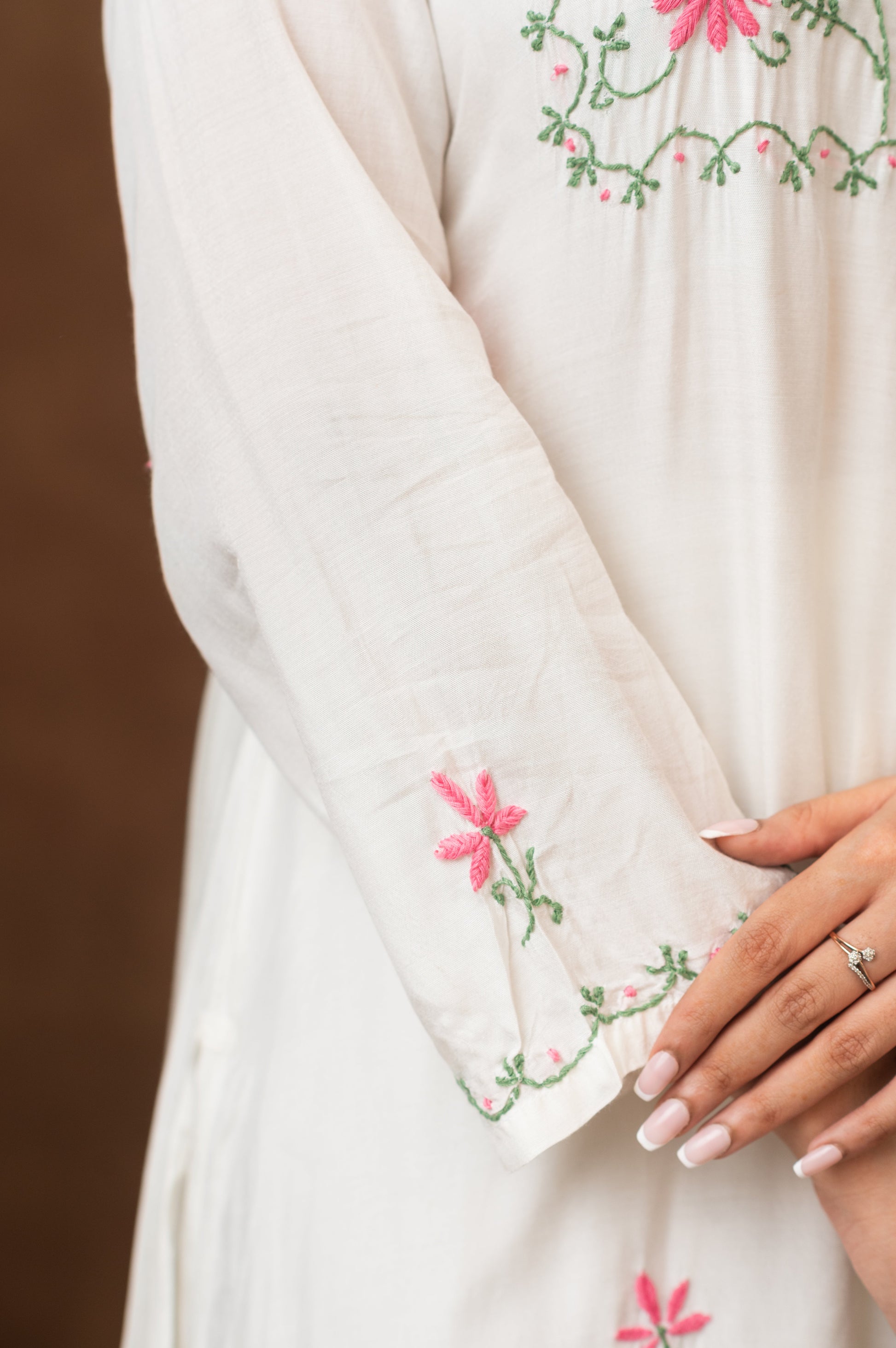 Gharana India Muslin A Line Kurta Set In Multi Colour Embroidery