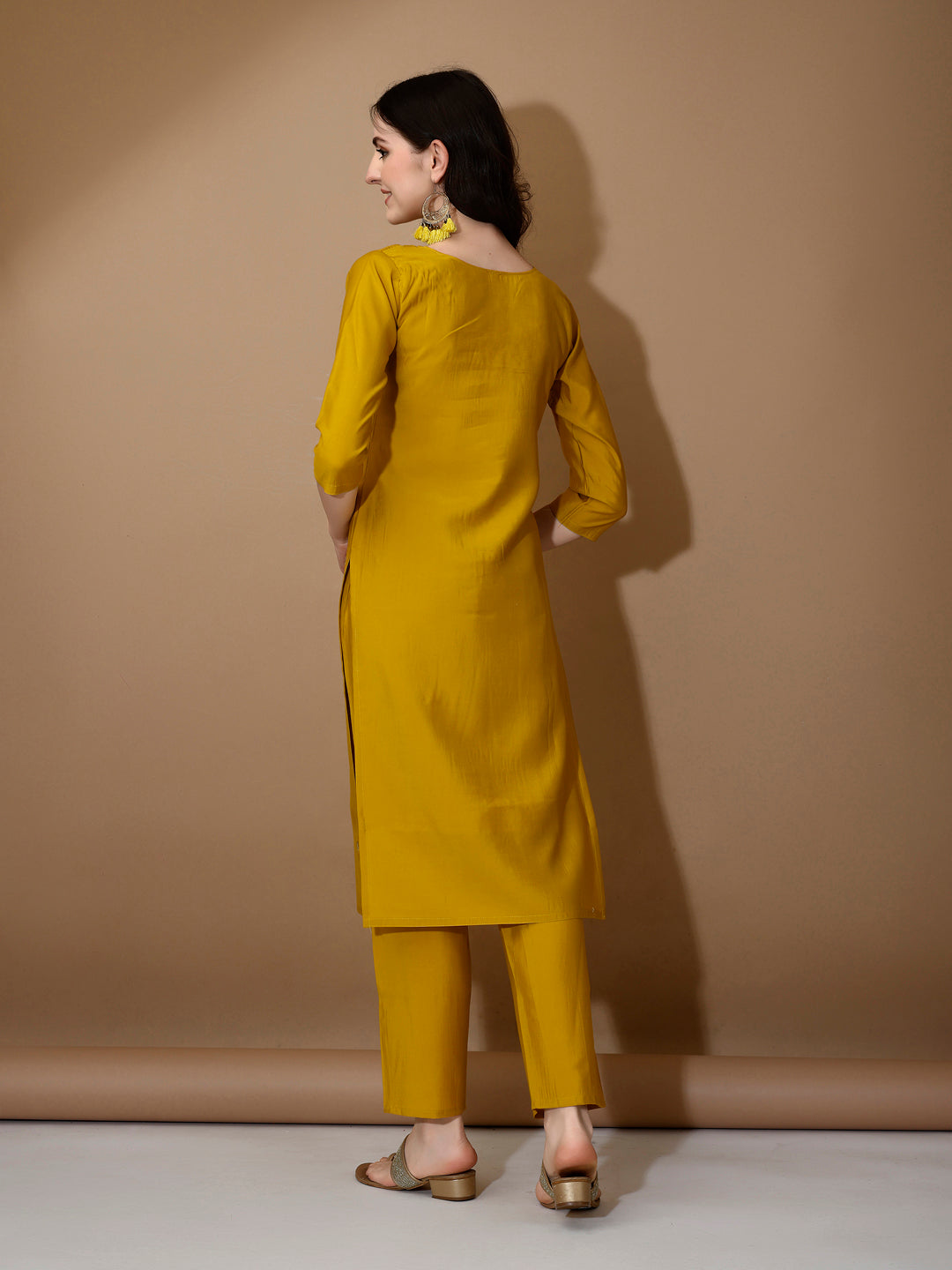 Hand Embroidered Kurta With Pant & Dupatta Premium Luxury, Mustard - Hiral Fashion