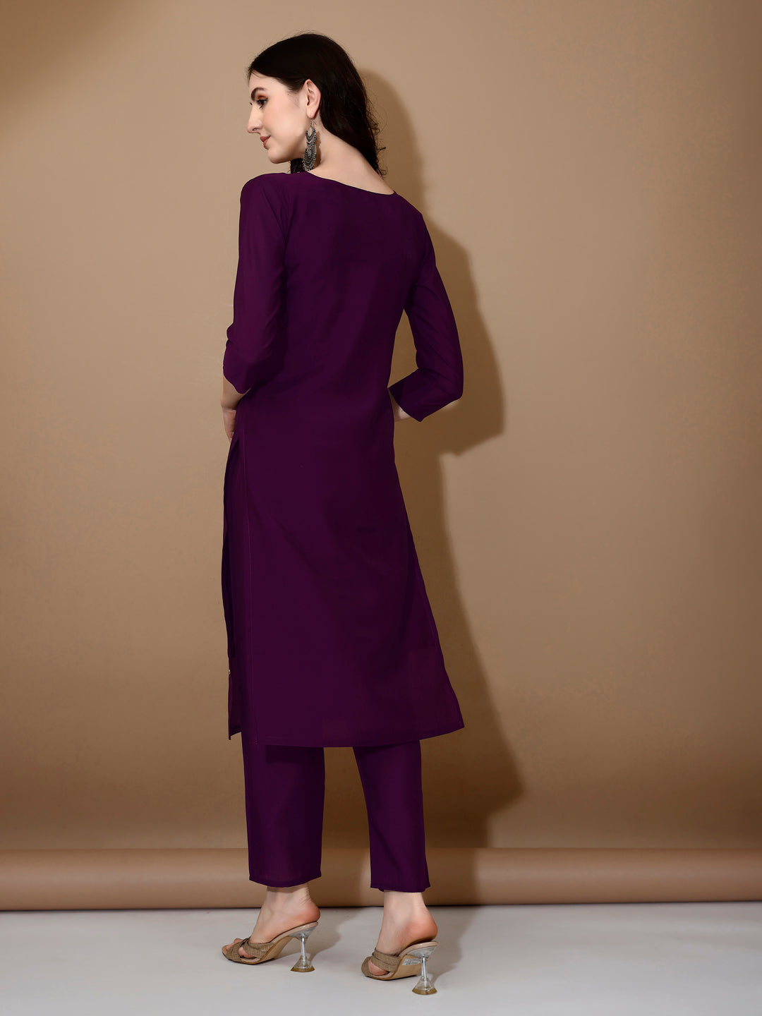 Hand Embroidered Kurta With Pant & Dupatta Premium Luxury, Purple - Hiral Fashion