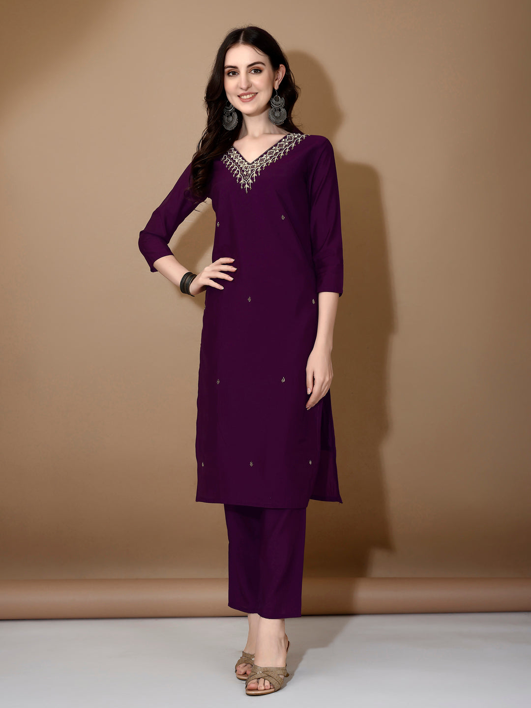 Hand Embroidered Kurta With Pant & Dupatta Premium Luxury, Purple - Hiral Fashion