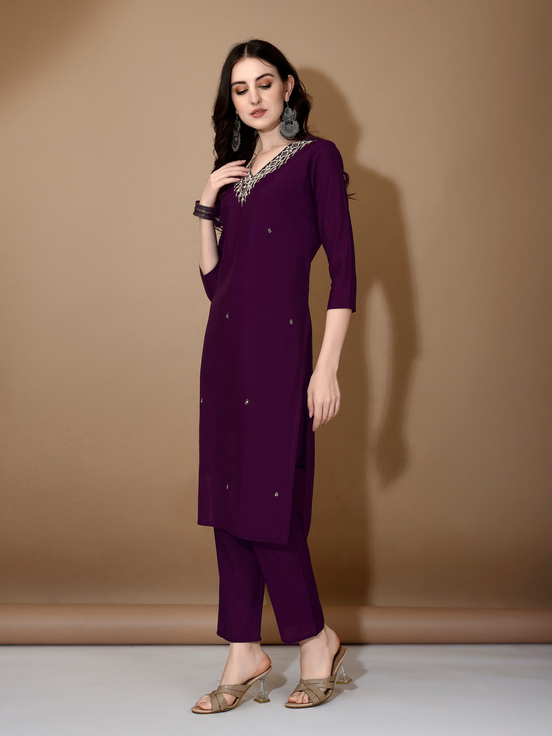 Hand Embroidered Kurta With Pant & Dupatta Premium Luxury, Purple - Hiral Fashion