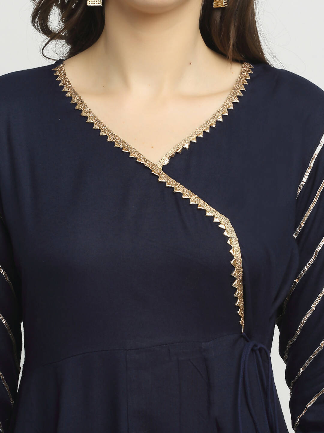 Rudra Bazaar Blue Angrakha Style Flared Kurta with Pyjamas & Dupatta