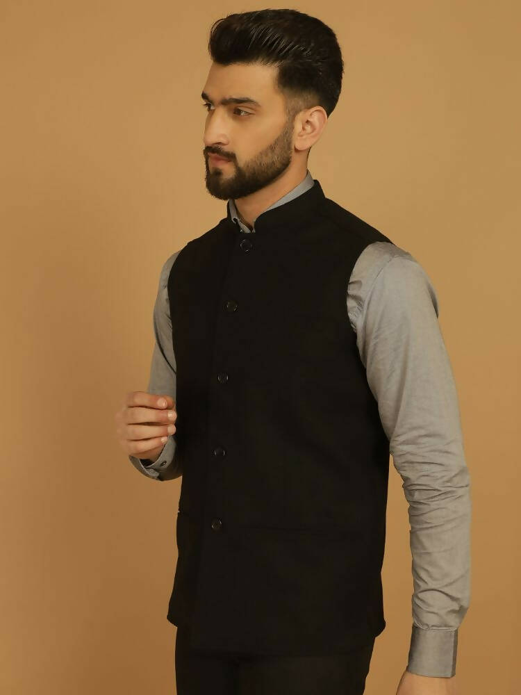 Even Apparels Pure Wool Nehru Jacket - Black 