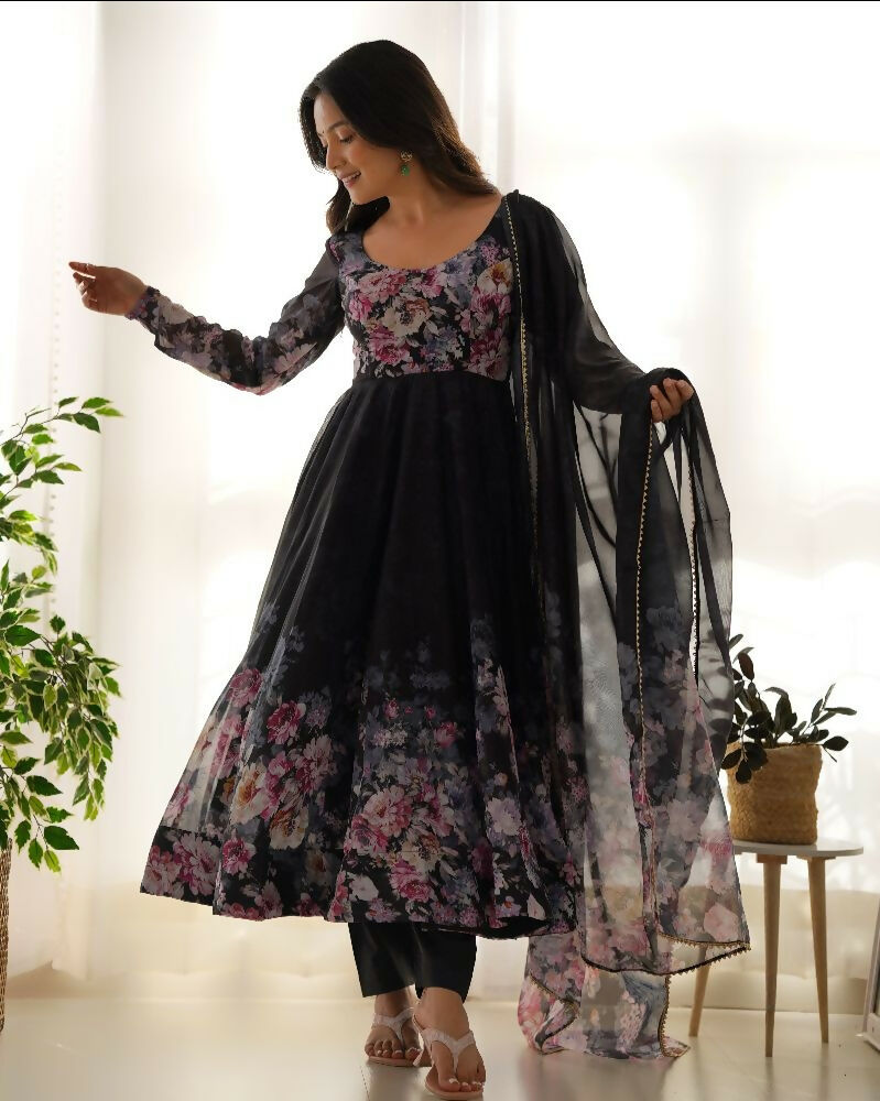 Joban Fashion Black Kurta Set Organza Sequin Embroidery Work 