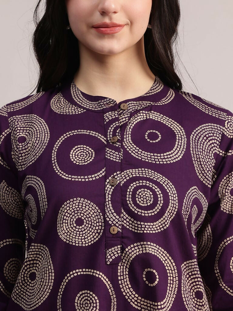 Aavyora Women's Purple Abstract Printed Pure Cotton Co-ord Set 