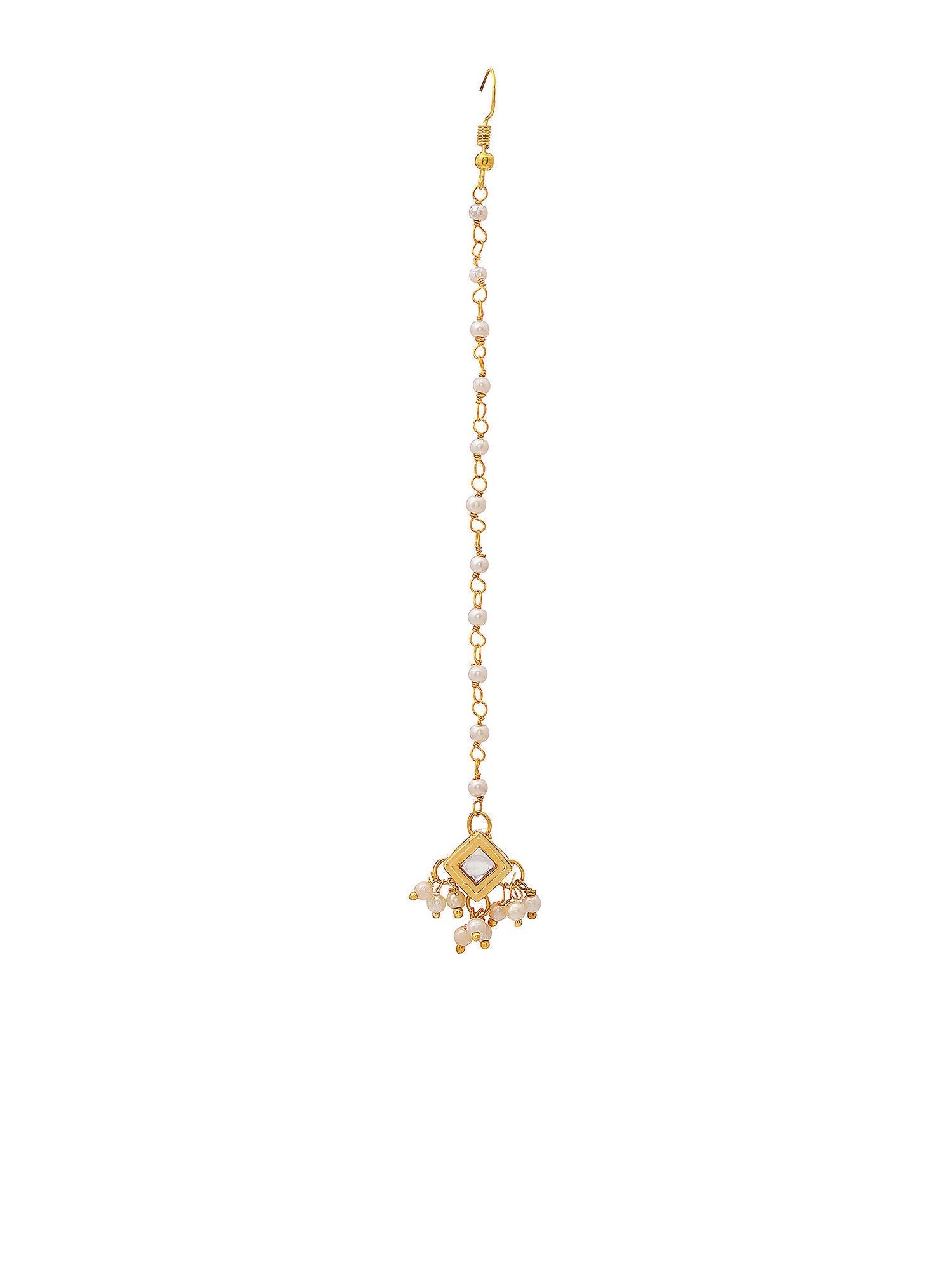 Ruby Raang Gold Square with Pearls Kundan Maang Tikka | Swadesiicart