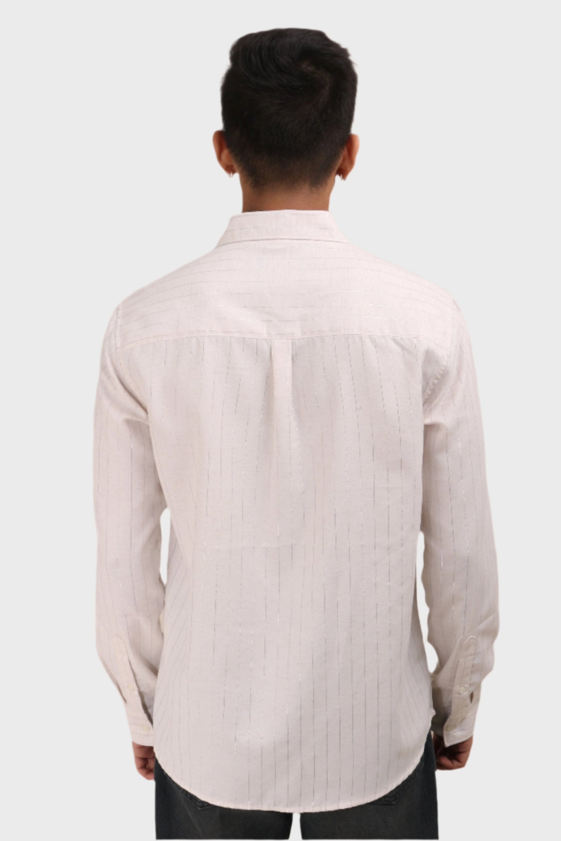 Xkind Off White Silver Stripes Regular Fit Shirt 