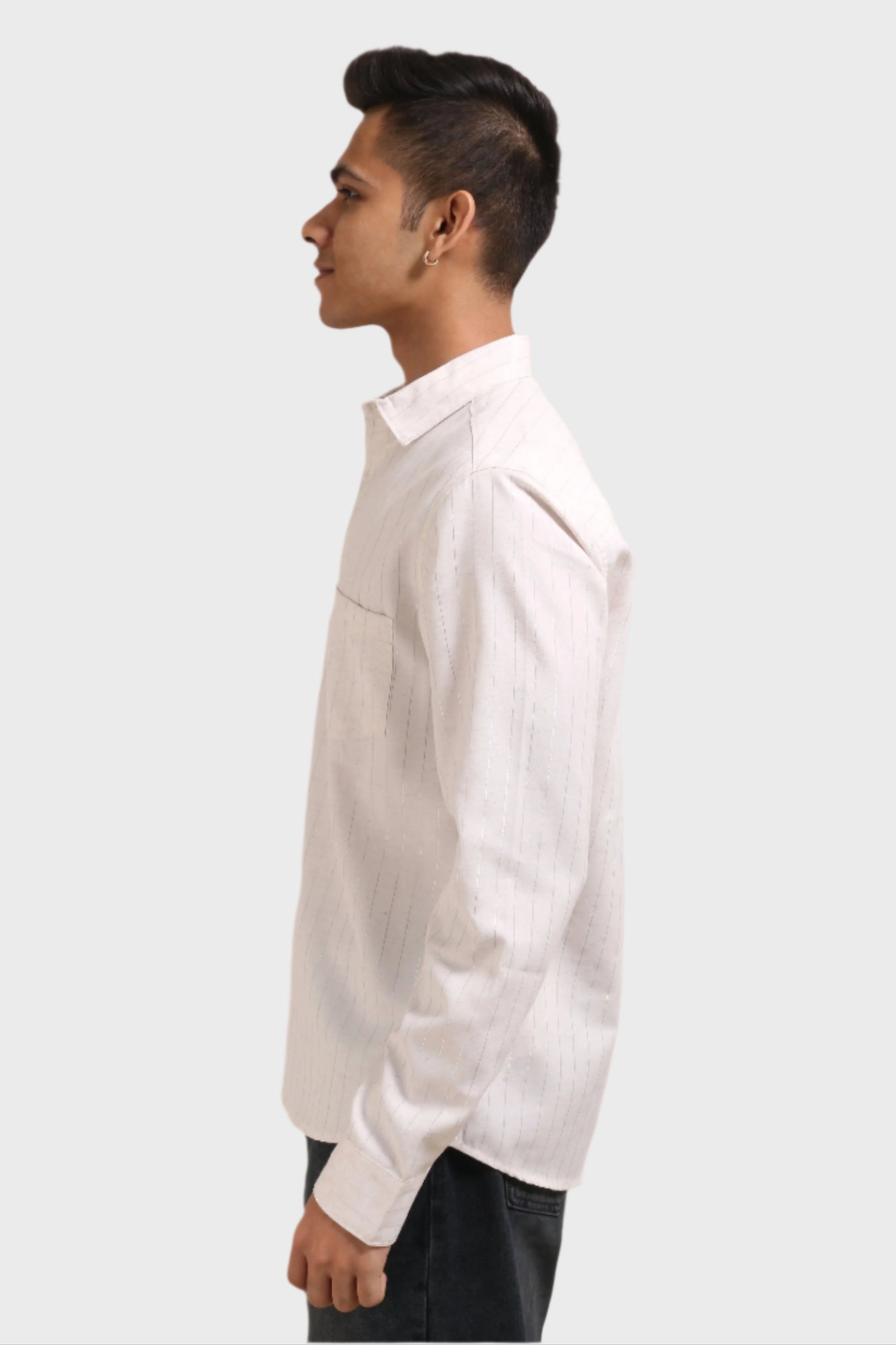 Xkind Off White Silver Stripes Regular Fit Shirt 