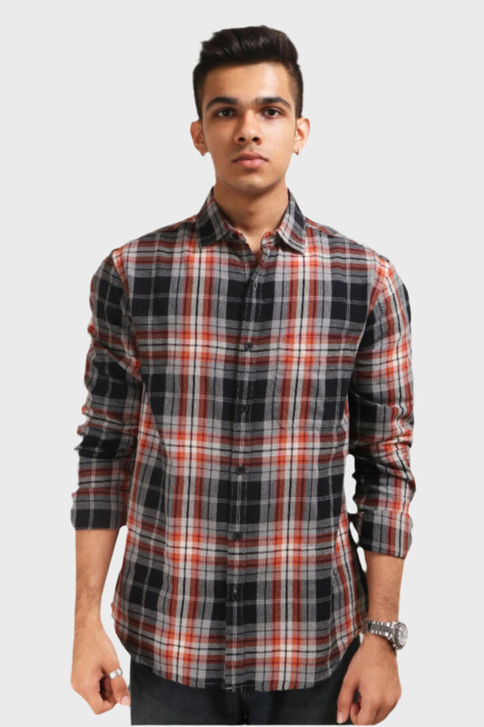 Xkind Orange Flannel Checks Regular Fit Shirt  Grab2Buy Xkind Grab2Buy