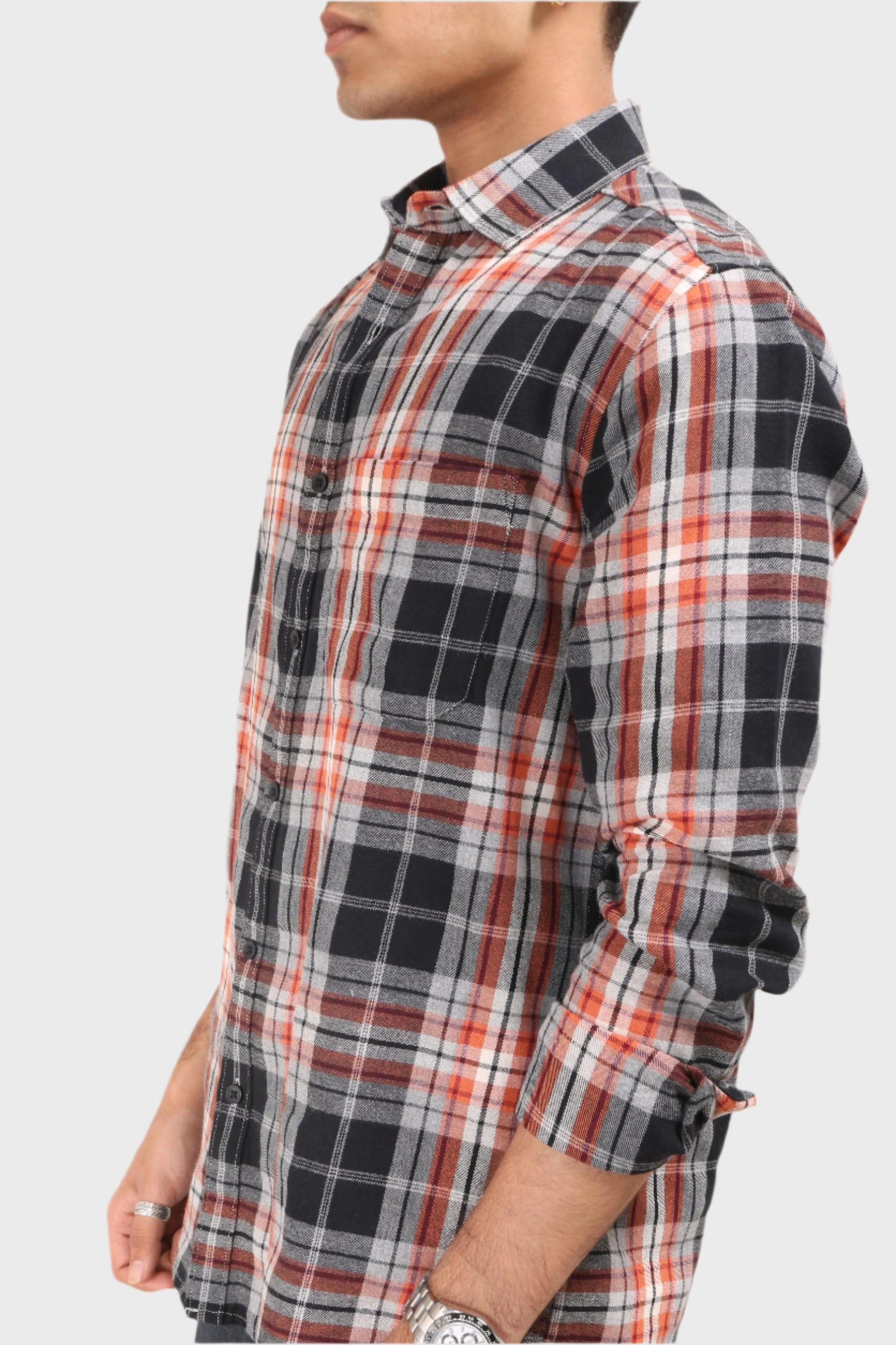Xkind Orange Flannel Checks Regular Fit Shirt  Grab2Buy Xkind Grab2Buy