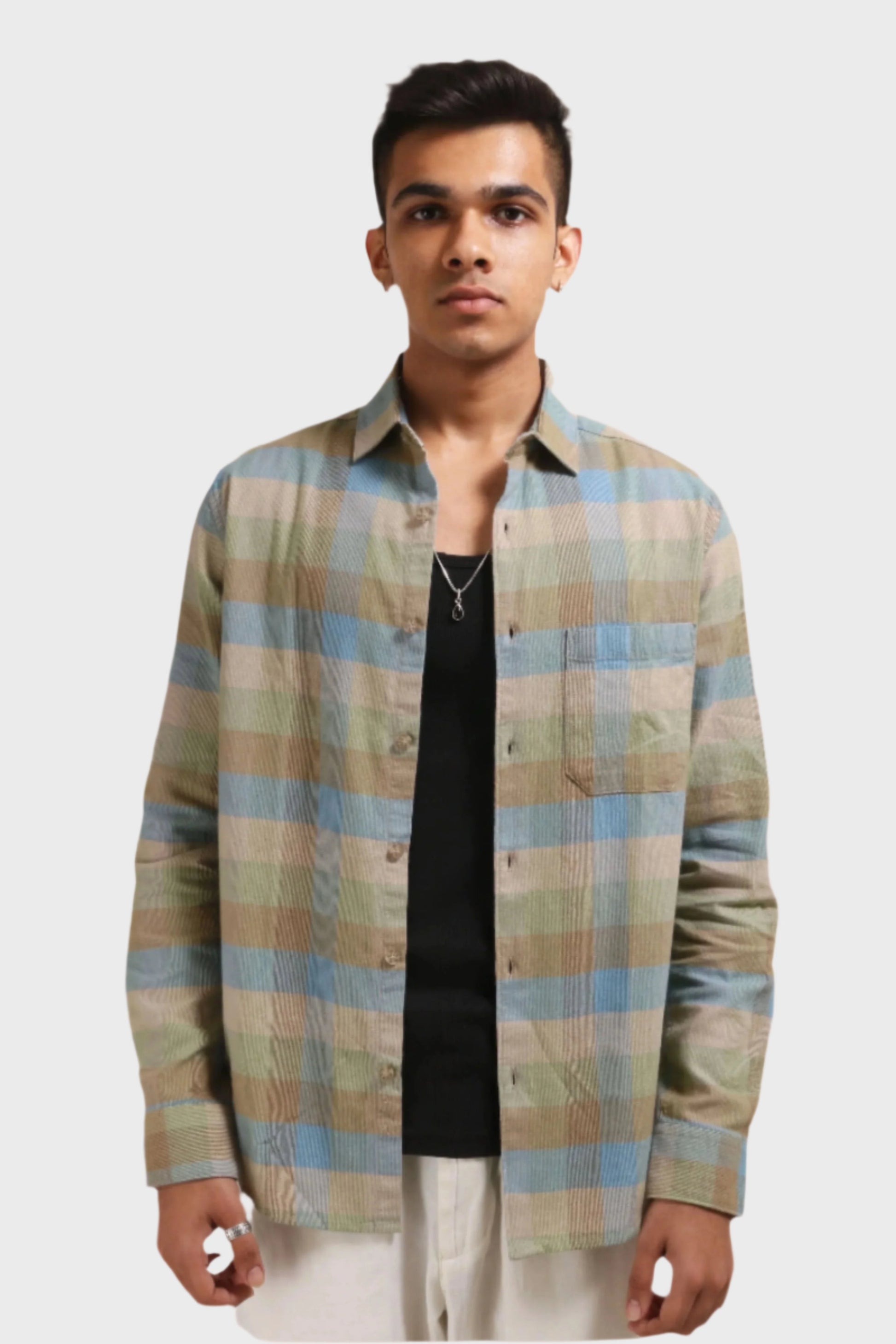 Xkind Light Green Corduroy Checks Regular Fit Shirt  Grab2Buy Xkind Grab2Buy
