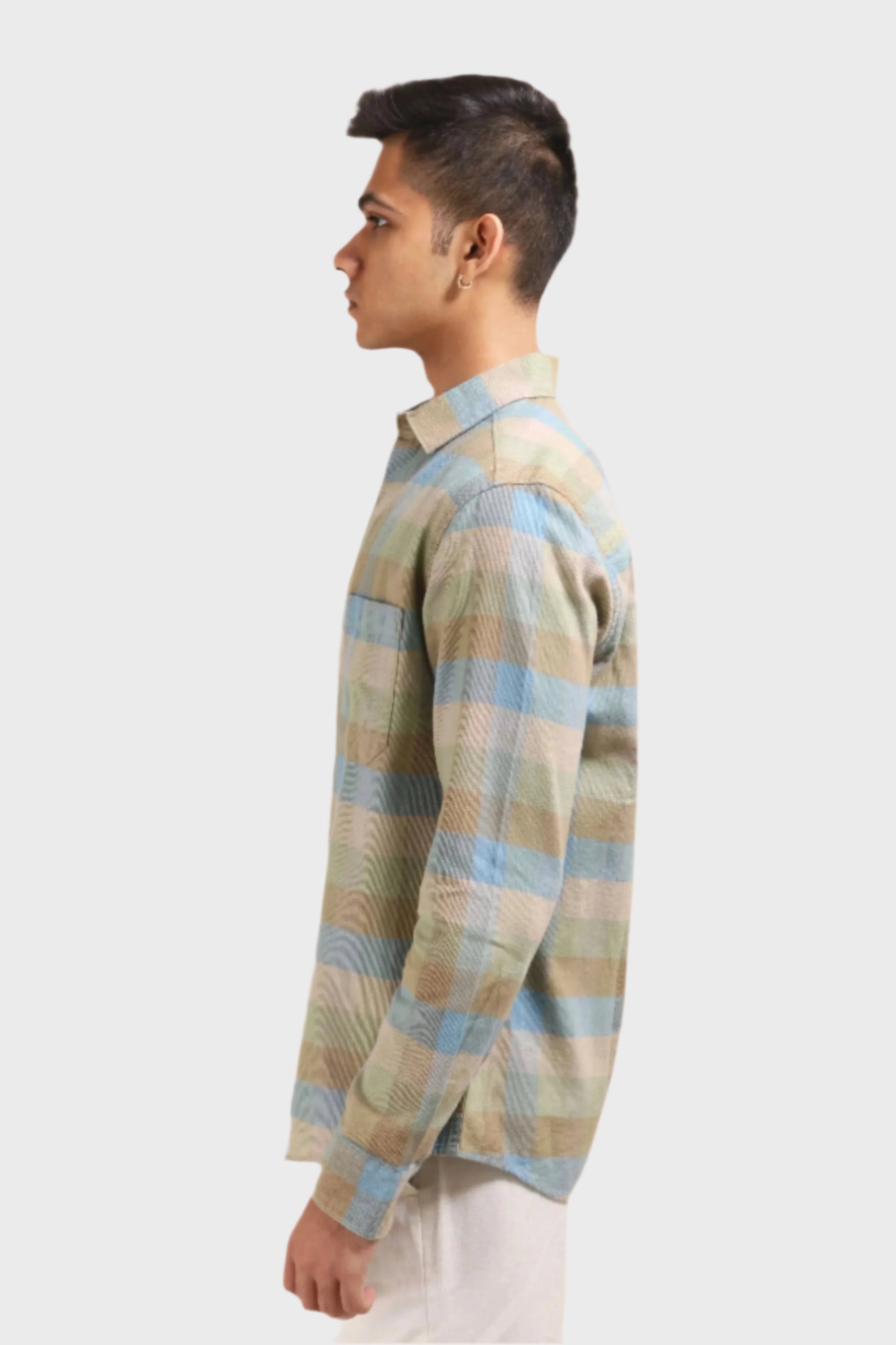 Xkind Light Green Corduroy Checks Regular Fit Shirt  Grab2Buy Xkind Grab2Buy