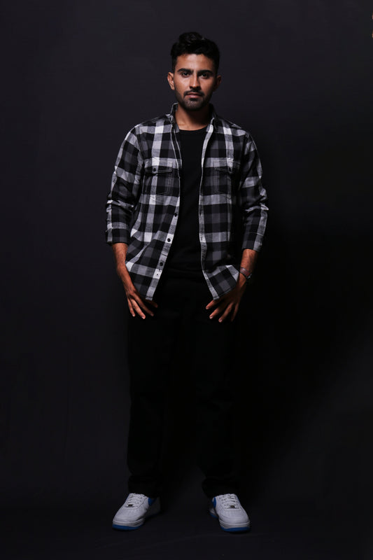 Jonesburg Black Flannel Checks Regular Fit Shirt