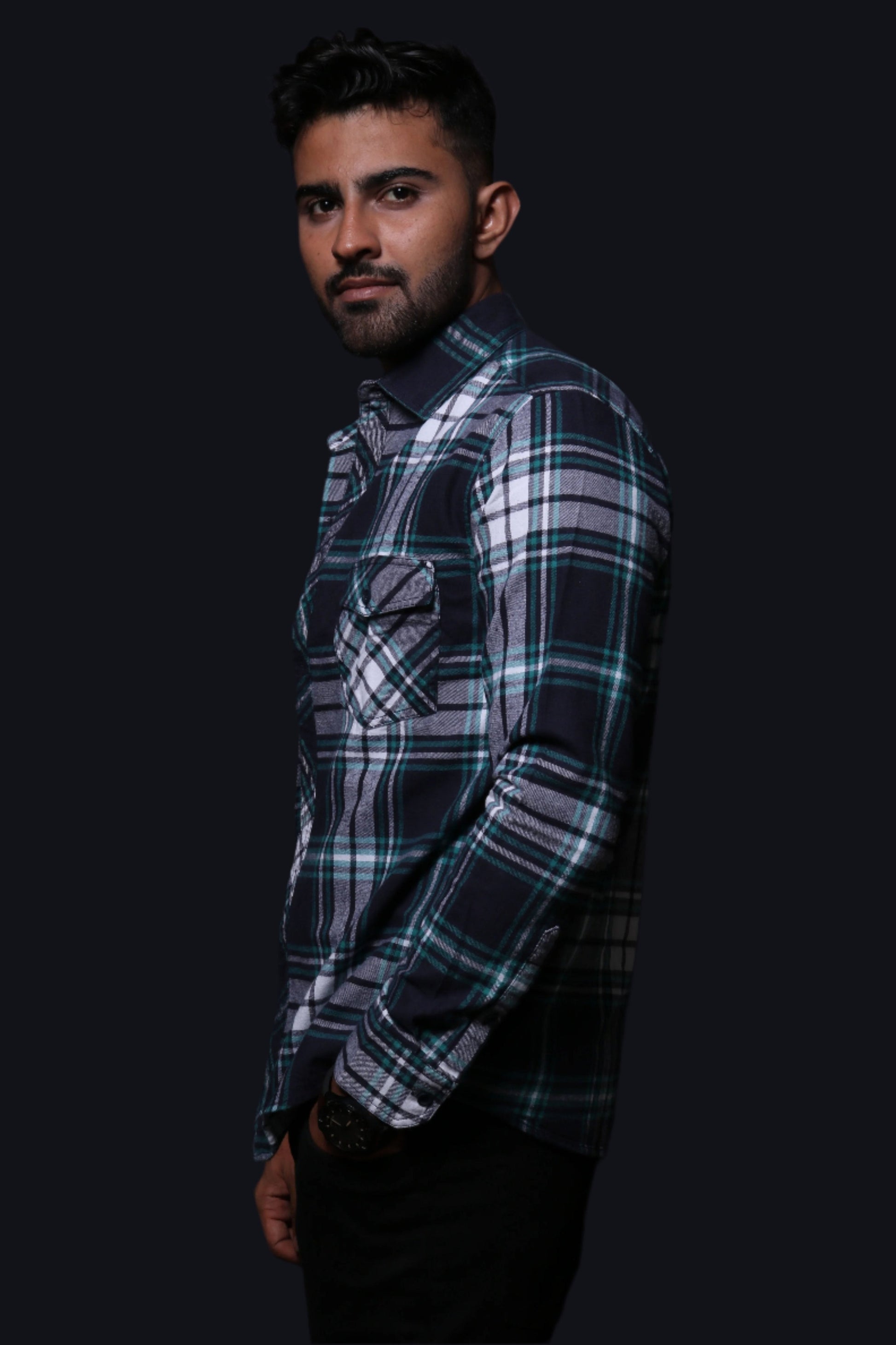 Jonesburg Navy Blue Flannel Checks Regular Fit Shirt