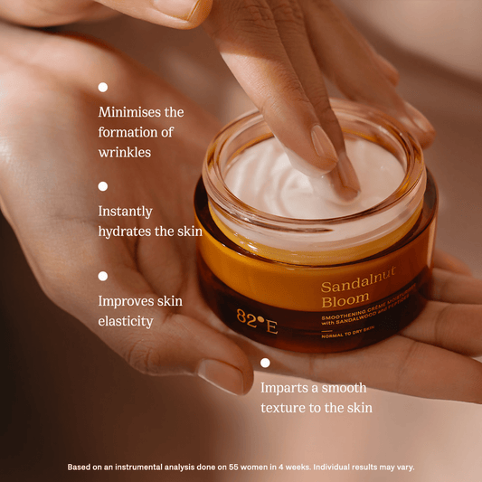 82°E By Deepika Padukone Sandalnut Bloom Smoothening crème moisturiser with sandalwood and peptides Genie India