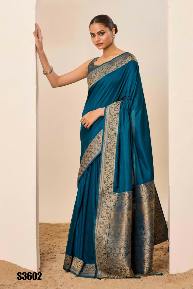 Teal Blue Dolla Silk Wevon Galla Designer Saree - Zeel