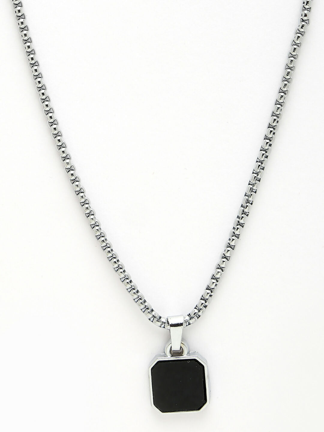 NVR Men's Silver-Plated Artificial Stone Stainless Steel Pendant with Chain 
