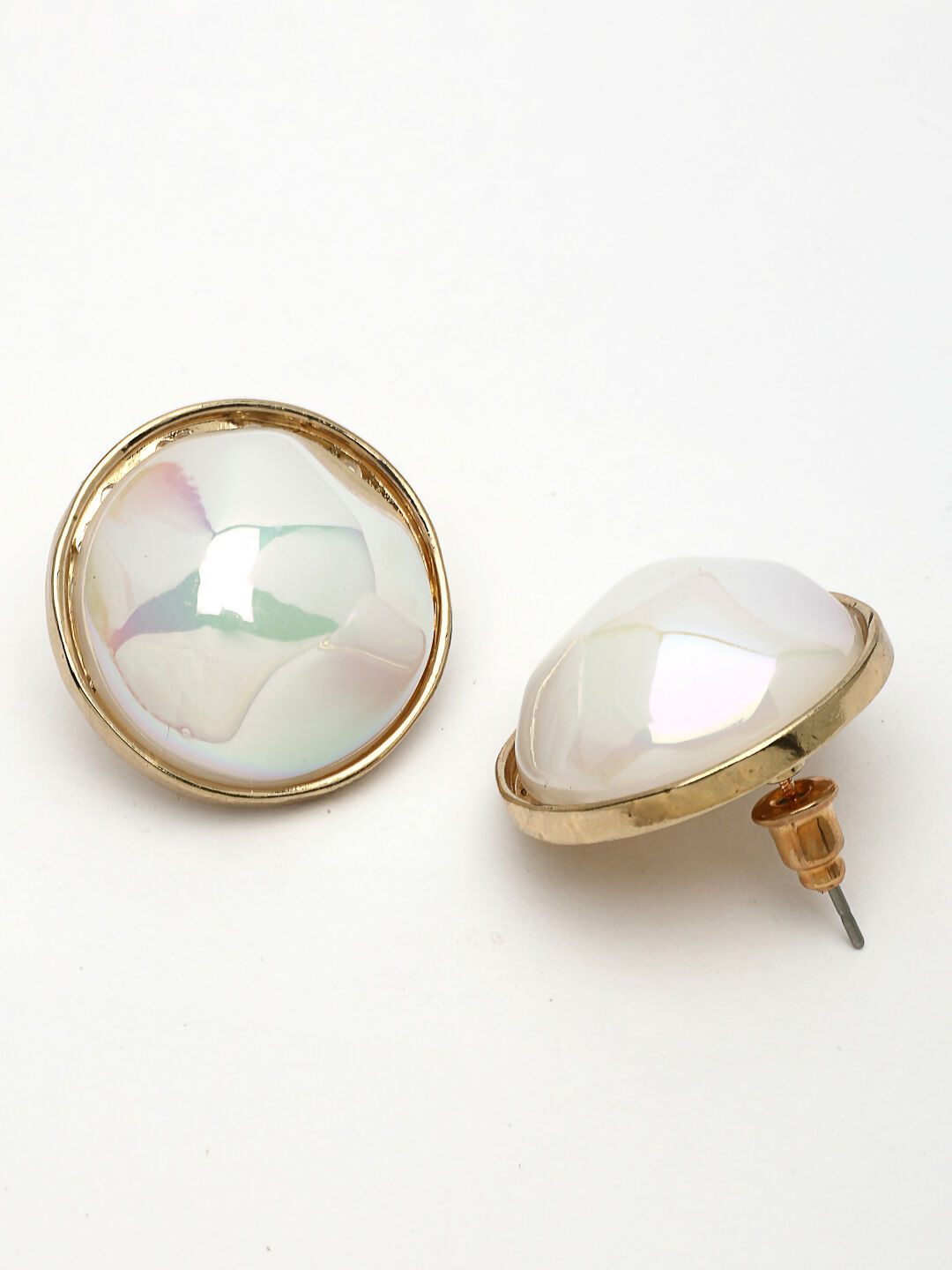 NVR Wome's Gold-Polished Pearl Studded Circular Studs Earring 