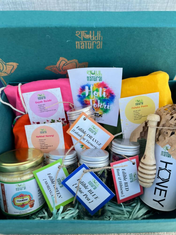 Shuddh Natural Edible Wholistic Colour | Ayurvedic Thandai Powder | Ubtan Based Herbal Gulal | Holi Gift Hamper | Natural Honey 