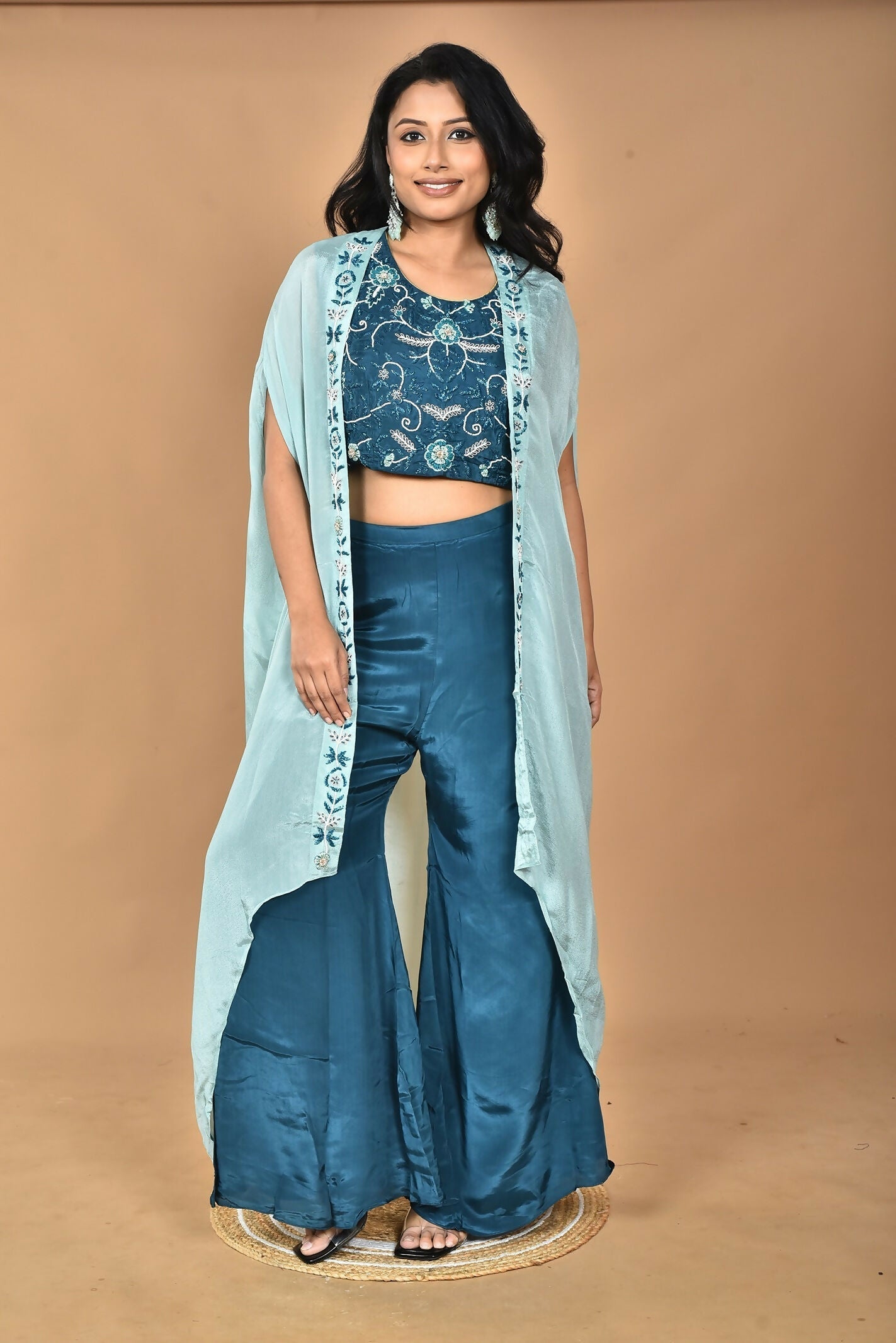 Morchari Women Hand Embroidery Crop Top-Blue 