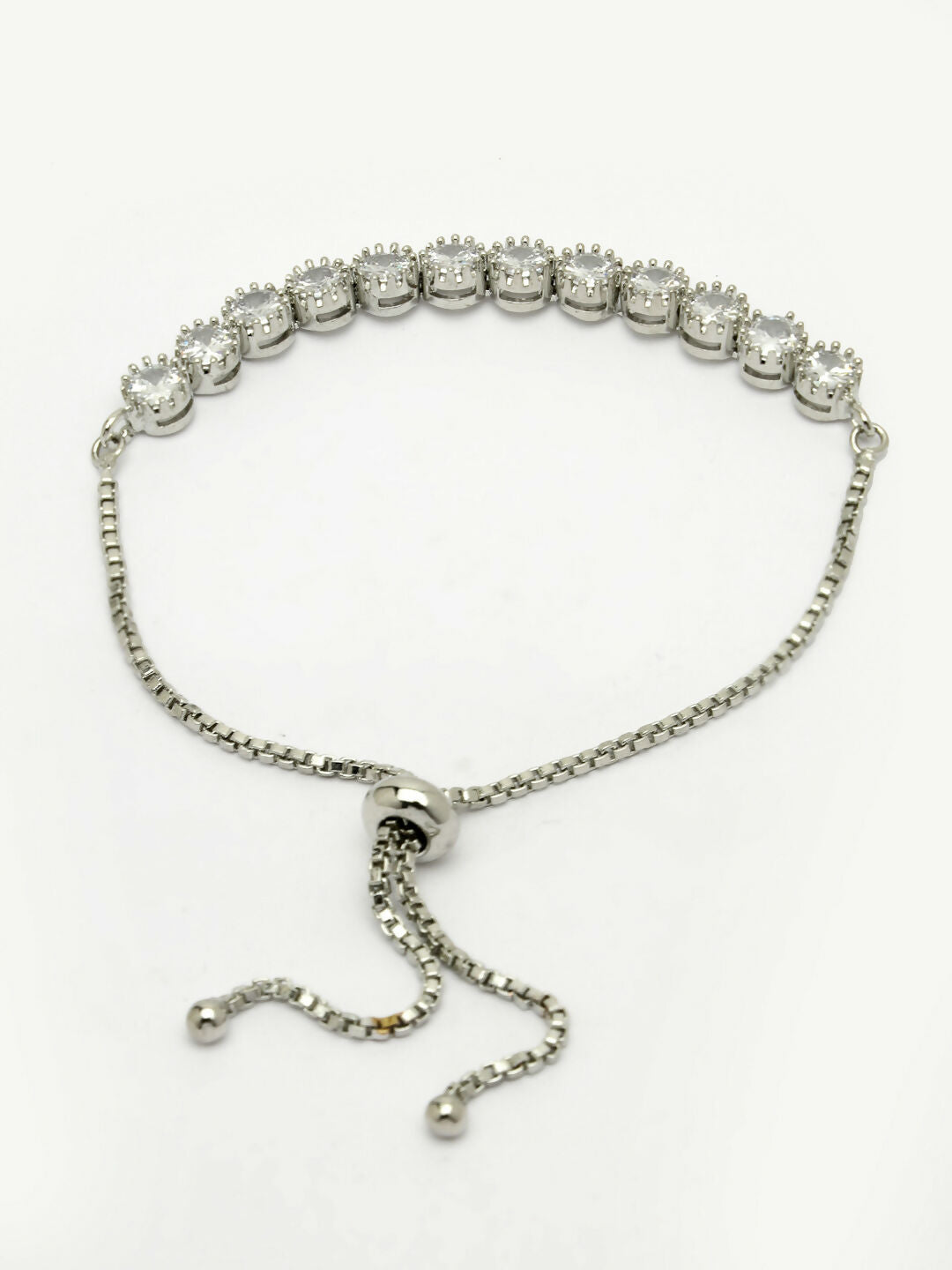 NVR Women Silver-Plated Handcrafted American Diamond Link Bracelet