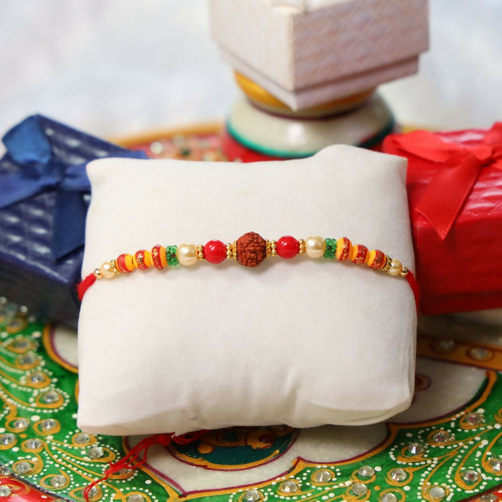 Indianvibez Rudraksh With Colourful Beads With Designer Rakhi | Grab2Buy