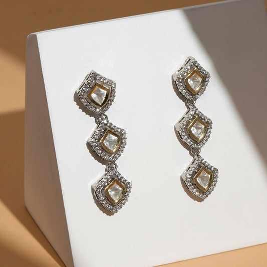 3 Tier Kundan and Diamond Earrings (Silver) - Ruby Raang - Grab2buy