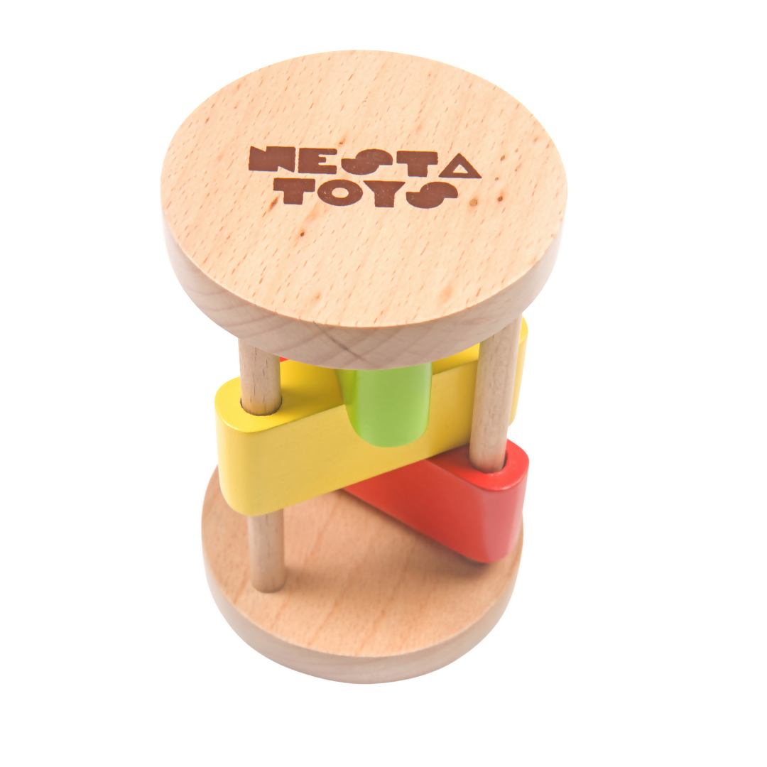 Nesta Toys Wooden Rattle Roll Clacker for Babies (6+ Months), Musical Toy for Sensory Exploration and Fine Motor Skills Development, Montessori Toy