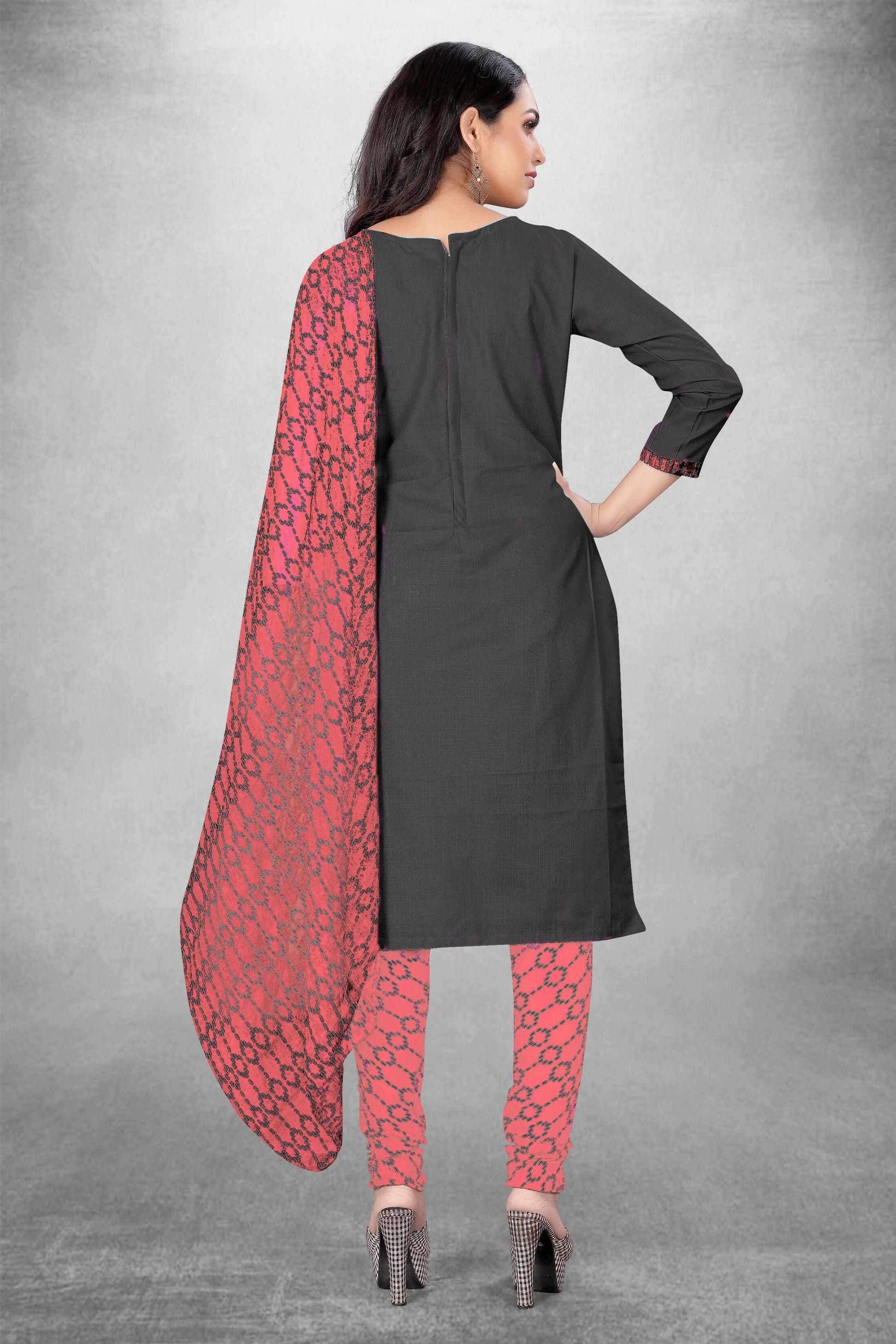 Grey Cotton Printed Unstitched Dress Material - Amara